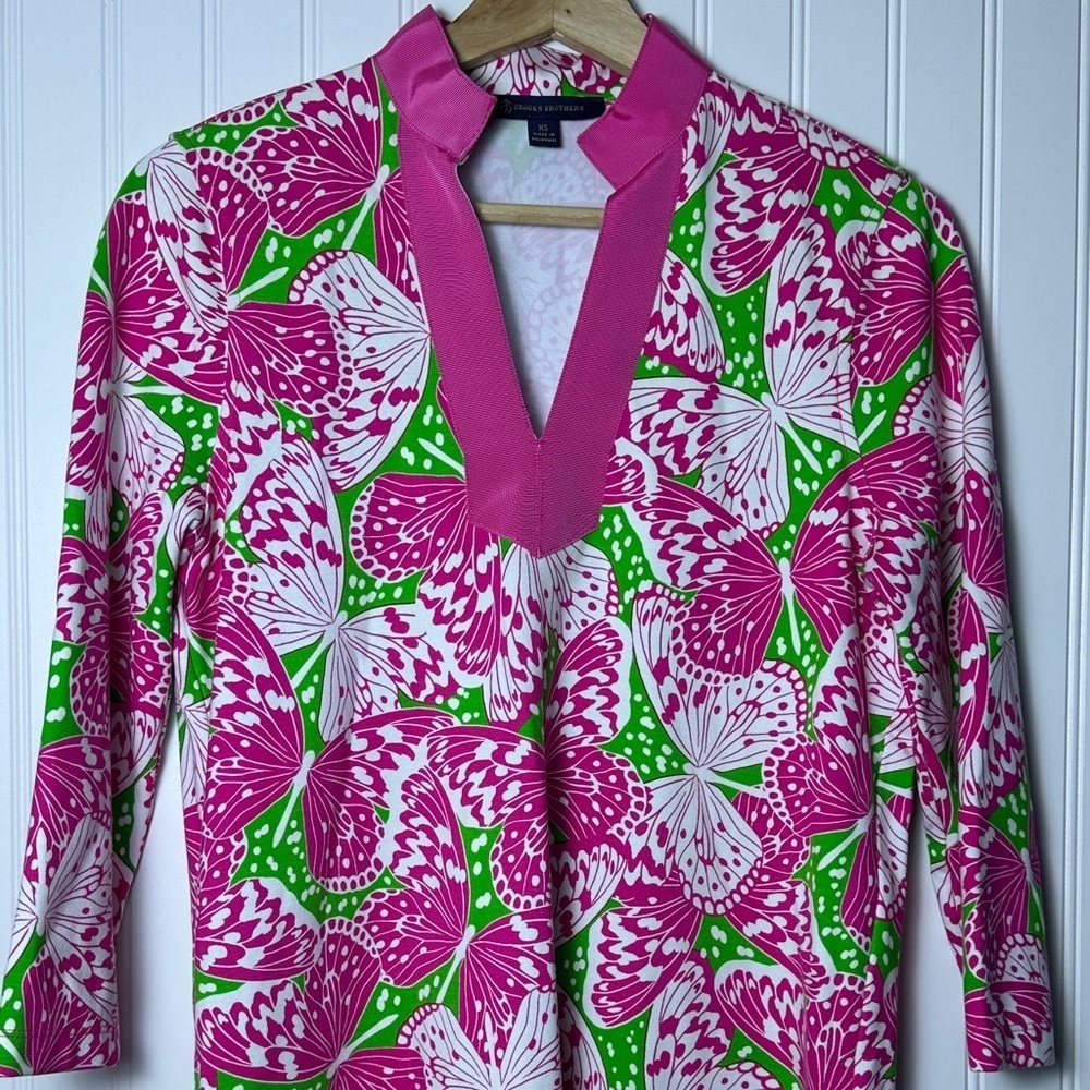 Brooks Brothers Ponte Stretch Floral 3/4 Sleeve Split Neck Dress XS Colorful - Picture 6 of 11